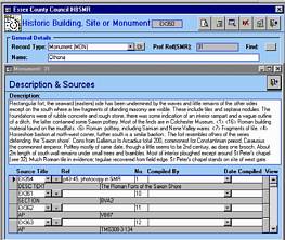 Screenshot of Exegesis database management system with sample record
