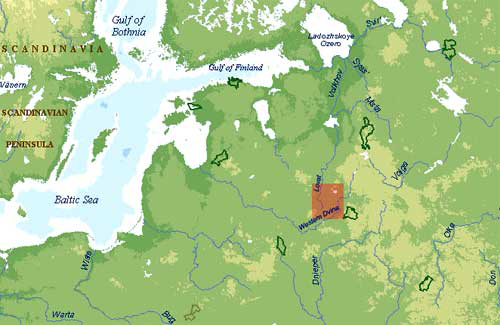 Map of region showing location of Western Dvina River