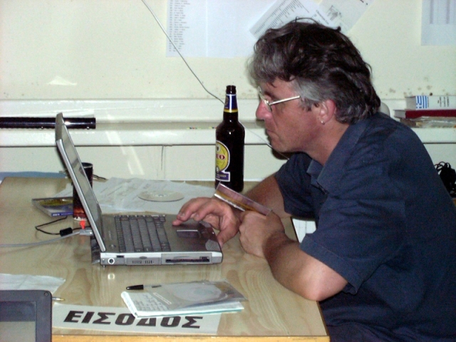 Figure 8: Database manager Luke Sollars at work in the computer room at Tembria school, 5 July 2001. Photograph: Michael Given.