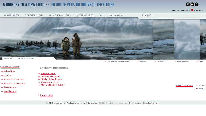 Figure 2: Screen shot of the teachers' resource page, which is also always accessible above the banner illustration across the top of all pages.