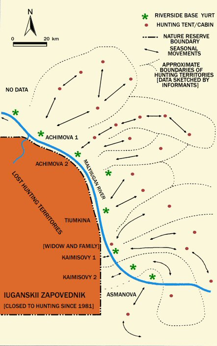 Figure 2. Malyi Iugan hunting territories (from Jordan 2003, 251)