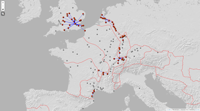 Network analysis map of the stamped exported samian of Aquitanus, from La Graufesenque (southern France)