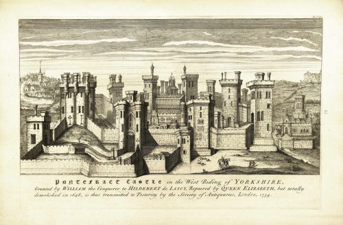 An engraving of Pontefract Castle