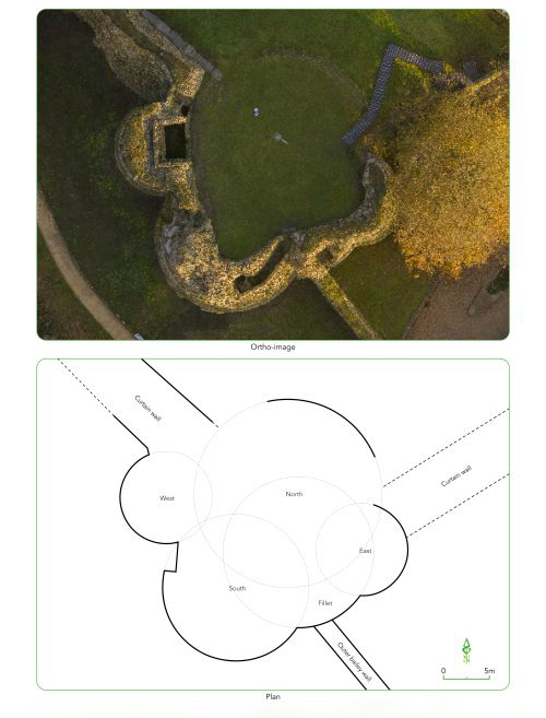 Aerial shots showing projected elements of the Great Tower