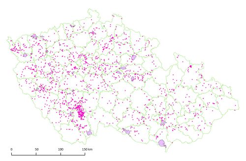 A map showing landscape conservation zones and cultural monuments of an archaeological nature in the territory of the Czech Republic (NHI, J. Ambrožová)