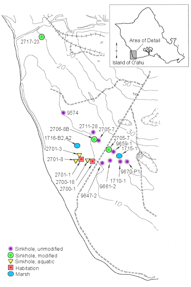 Map showing locations of sites