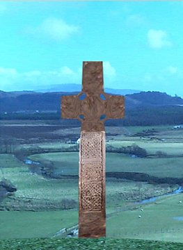 The Govan Cross in a photorealistic rural landscape environment