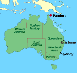 Map of Australia showing location of Pandora wreck