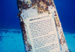 Photograph of the monument containing the 1986 skeletal material, placed at the wreck site in 1993