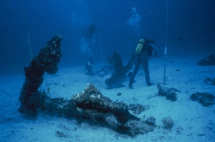 Divers nearby one of the Pandora's anchors