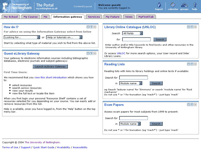 Information gateway as featured within the University of Nottingham portal