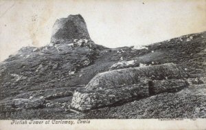 Postcard of Pictish tower with crofthouse in foreground