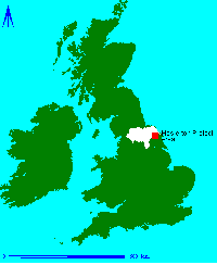 Map of the UK showing North Yorkshire in white
 and the location of the Heslerton Parish Project Research Area