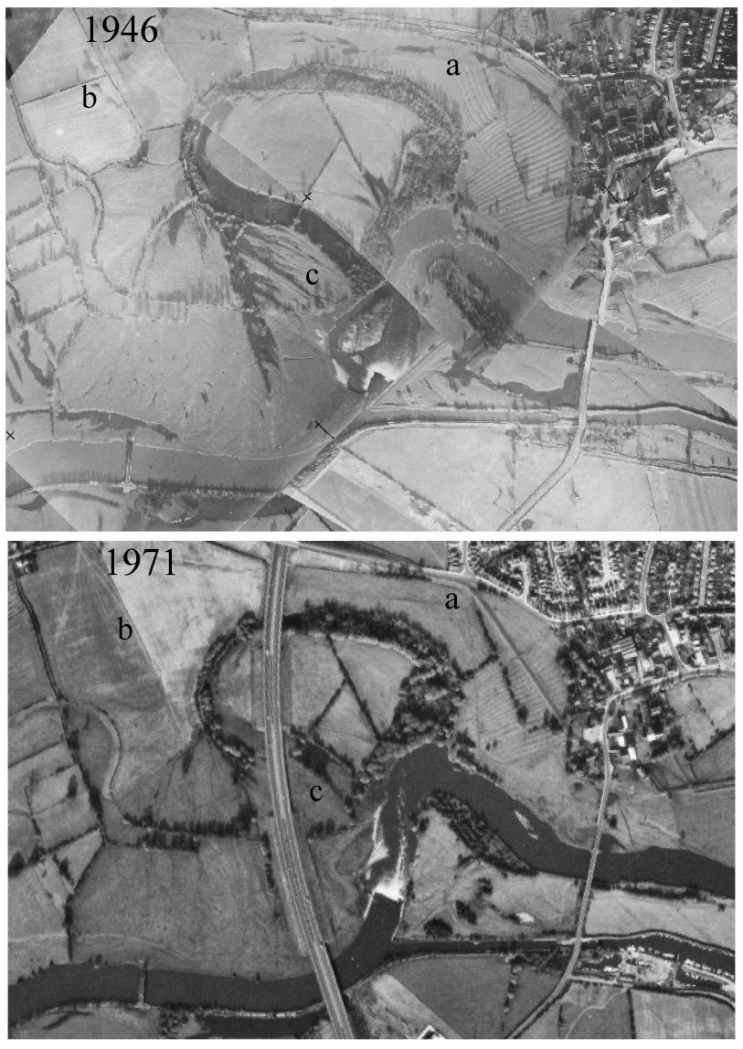 Areial photos of the Trent at Sawley, Derbyshire in 1946 and 1971