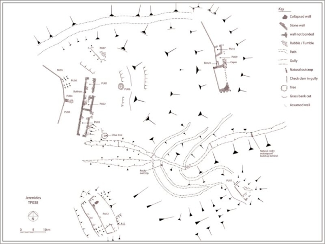 Figure 39: Nikitari Jerenides (TP038): plan of settlement. Drawing: Rebekah Merriman, finalised by Jean Humbert.