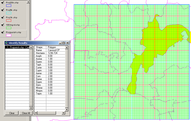 Figure 3: Screen shot from ArcView 3.3 showing the vector data for the highlighted civil parish of Cawood.