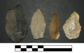 Figure 5: Diagnostic later mesolithic flakes from Waterford Harbour (The one on the far right is made of chert)