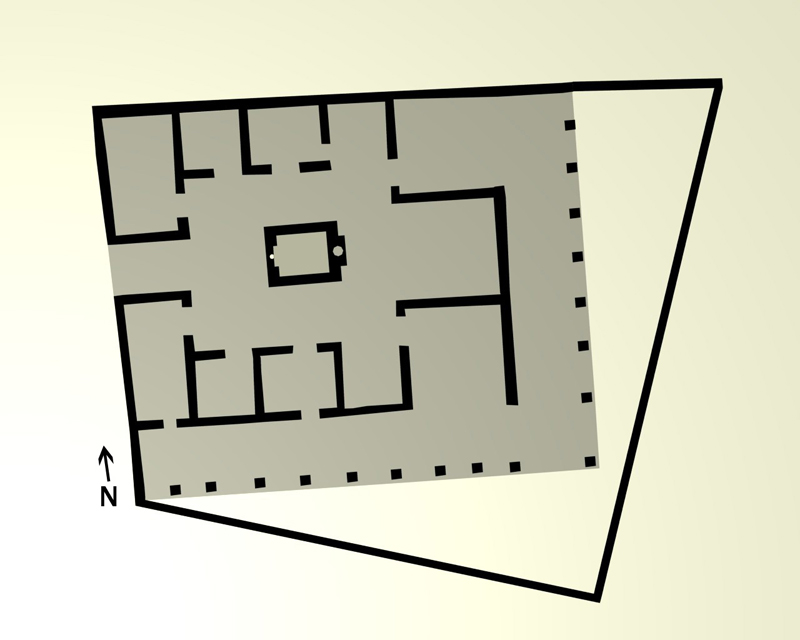 Plan of the earliest phase of the House of the Surgeon, shaded area is roofed (after: Robinson et al forthcoming)