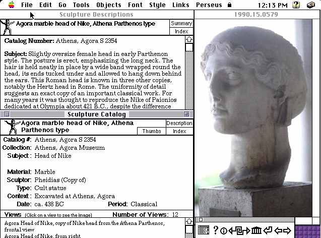 Screenshot of Agora marble head of Nike, Athena Parethenos type from Perseus Project