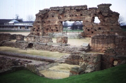 Remains of the "Old Work" (baths basilica) at Wroxeter,site of a sub-Roman timber complex.
