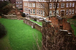 Medieval bastion and late Roman wall, London.
