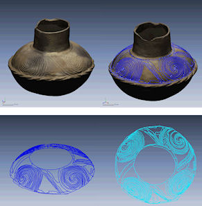 3-D ceramic image with relief motifs identified and extracted from the 3-D vessel and viewed in isolation