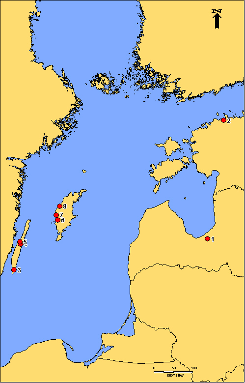 Map of Baltic States showing comb finds