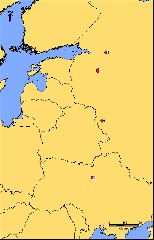 Map of Russia showing comb finds