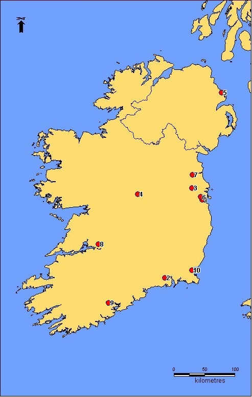 Map of Ireland showing comb finds