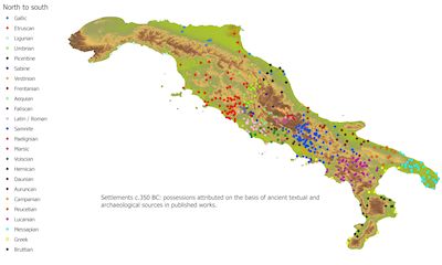 Distribution of sites assigned to Italy's pre-Roman peoples in the database