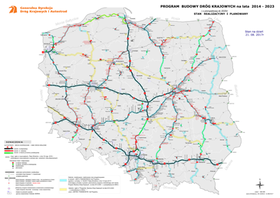 Plan of the national roads construction for the period2014-2023; all archaeological sites located on the routes marked in black and red have already been excavated, by B. Białecka, Generalna Dyrekcja Dróg Krajowych i Autostrad. Source/© GDDKIA. http://www.gddkia.gov.pl/pl/1037/sprawdz-na-mapie-przygotowanie-drog-i-autostrad