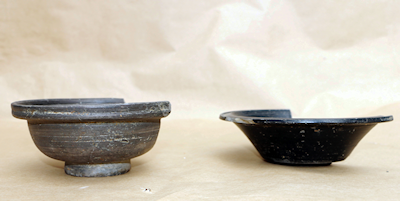 PSW (Pannonian slipped ware) imitations of terra sigillata cups Consp. 42 and Consp. 45 which were found in Mursa cemetery (Photo: T. Lelekovic)