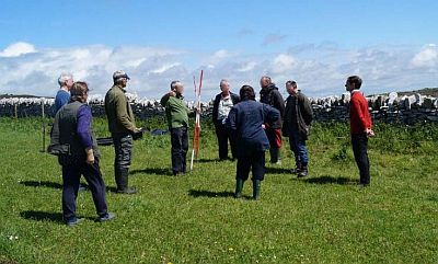 Standing in a field, participants learn how to conduct a resistivity survey during case study 2. Image credit: Hayley Roberts