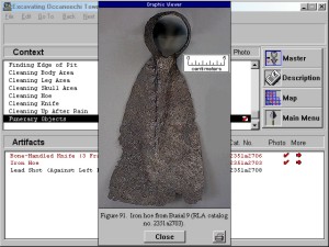 Screenshot of artefact database