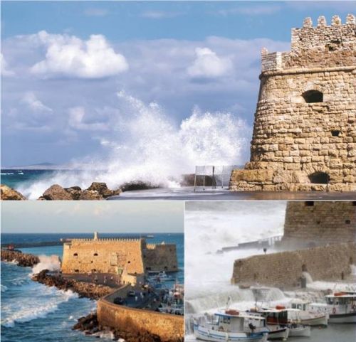 Rising sea levels and intense waves threaten the sea fortress of Koules in Heraklion, Crete. ©Hellenic Ministry of Culture and Sports