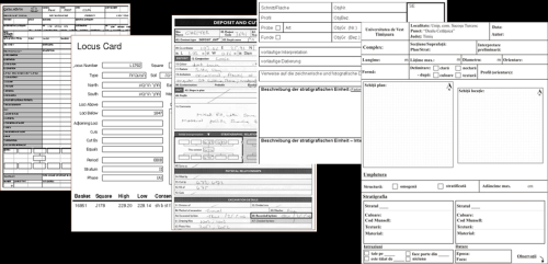 Screenshots of various excavation recording database entry forms