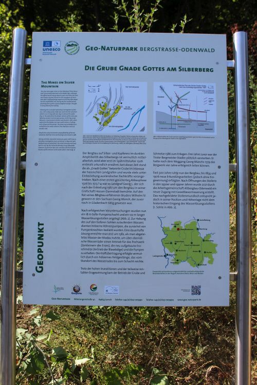 Information board displaying details on the UNESCO Geopark Bergstraße-Odenwald on geology and archaeology