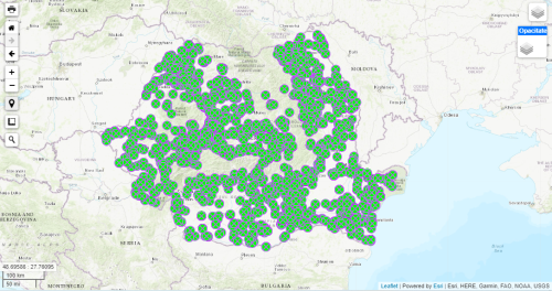 A screenshot of a map showing the spatial distribution of all archaeological sites with archaeological research reports published in CCA. ©Institutul Național al Patrimoniului