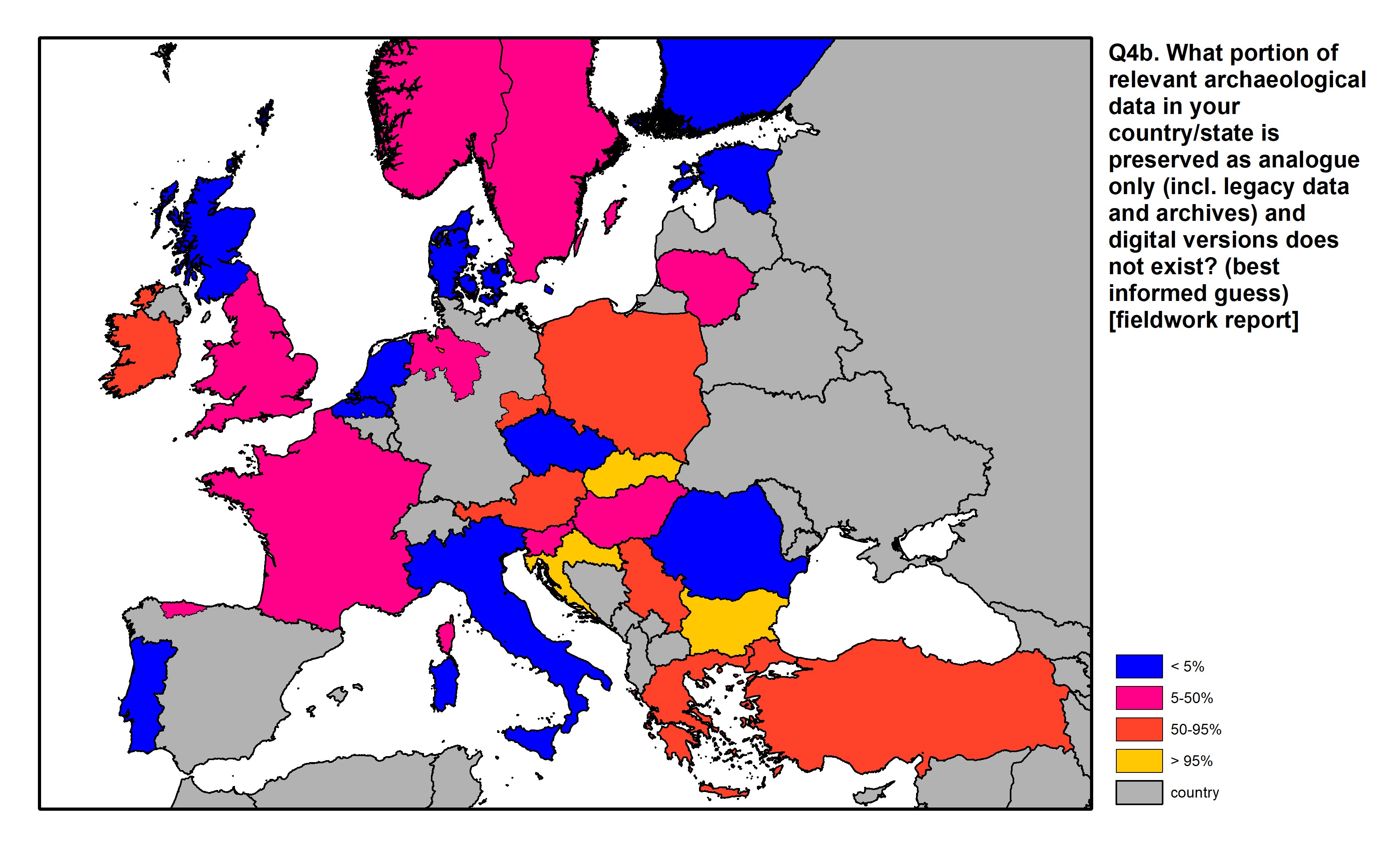 Figure 12: a map of Europe showing countries and regions in colour based on response rates to the survey question.