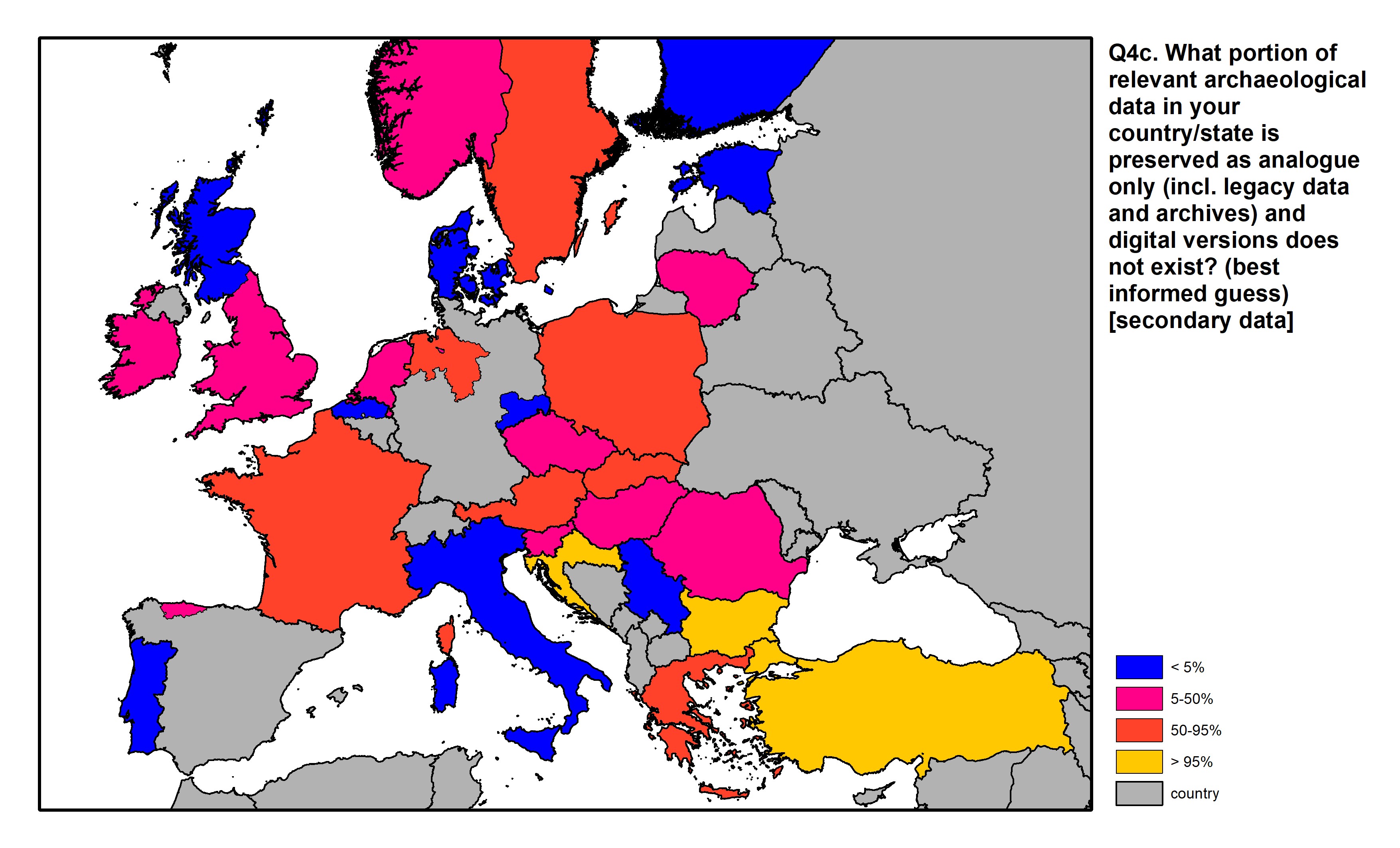 Figure 13: a map of Europe showing countries and regions in colour based on response rates to the survey question.