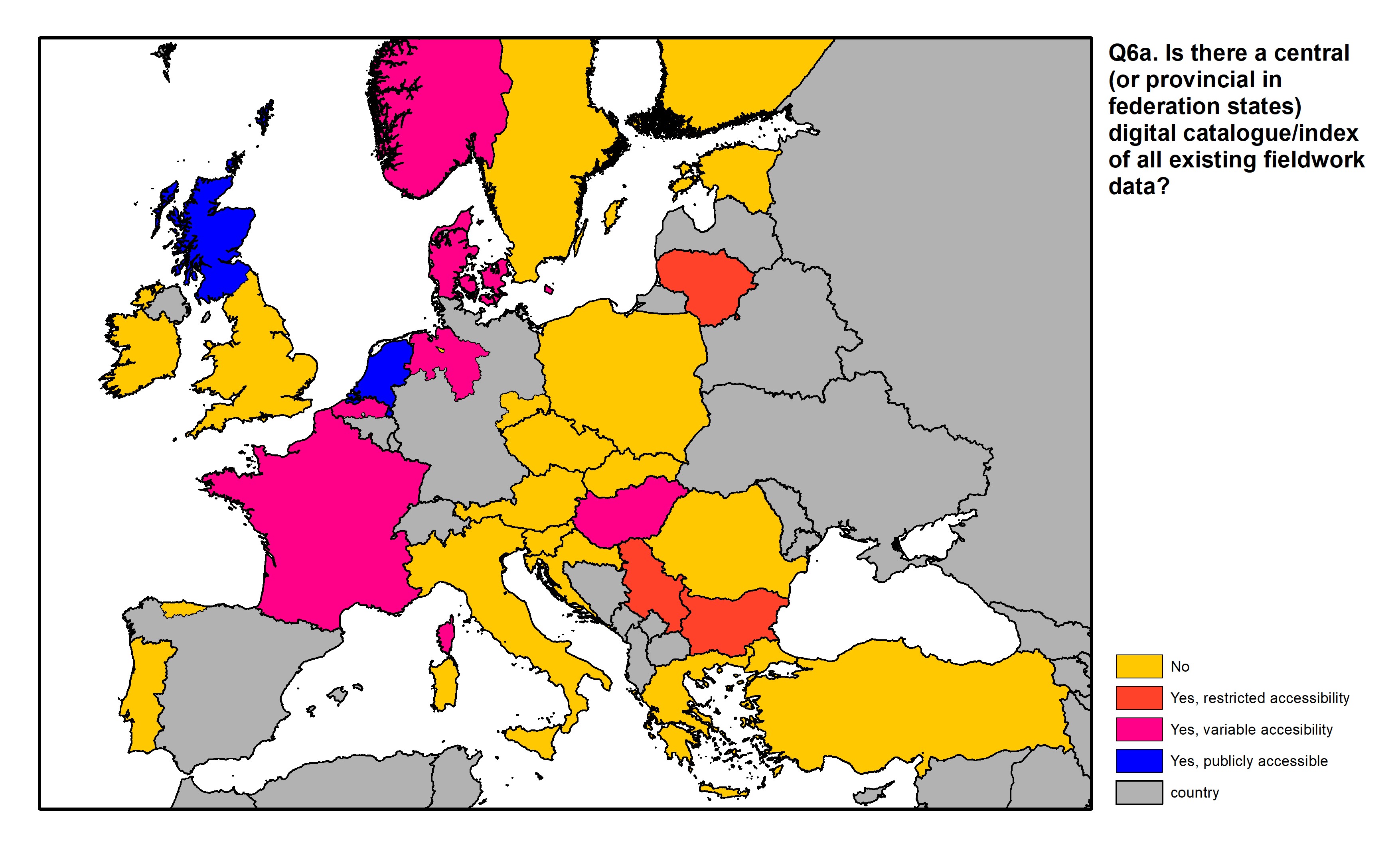 Figure 18: a map of Europe showing countries and regions in colour based on response rates to the survey question.