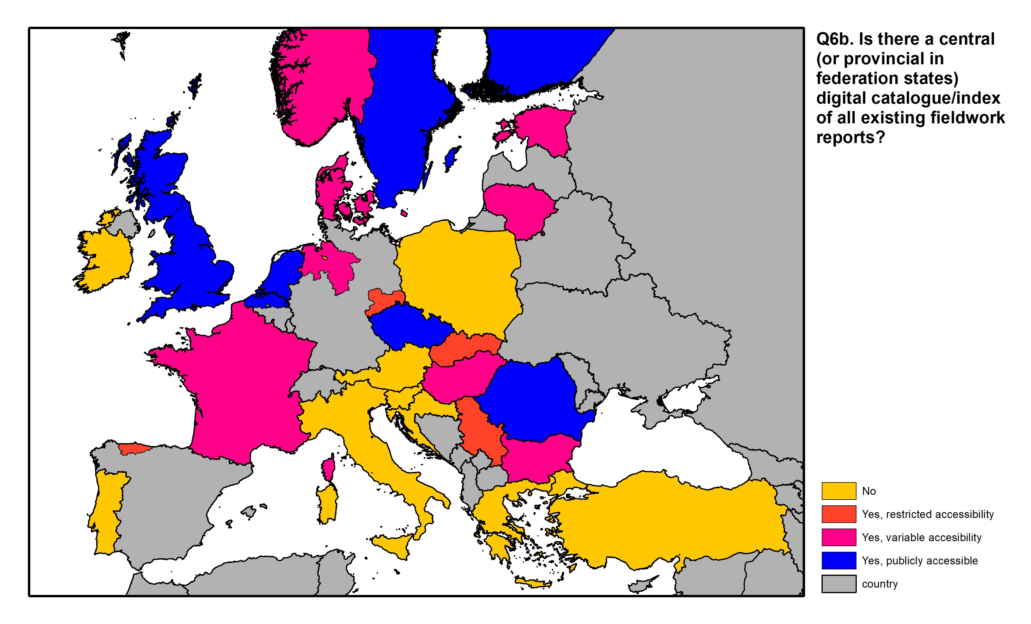 Figure 19: a map of Europe showing countries and regions in colour based on response rates to the survey question.