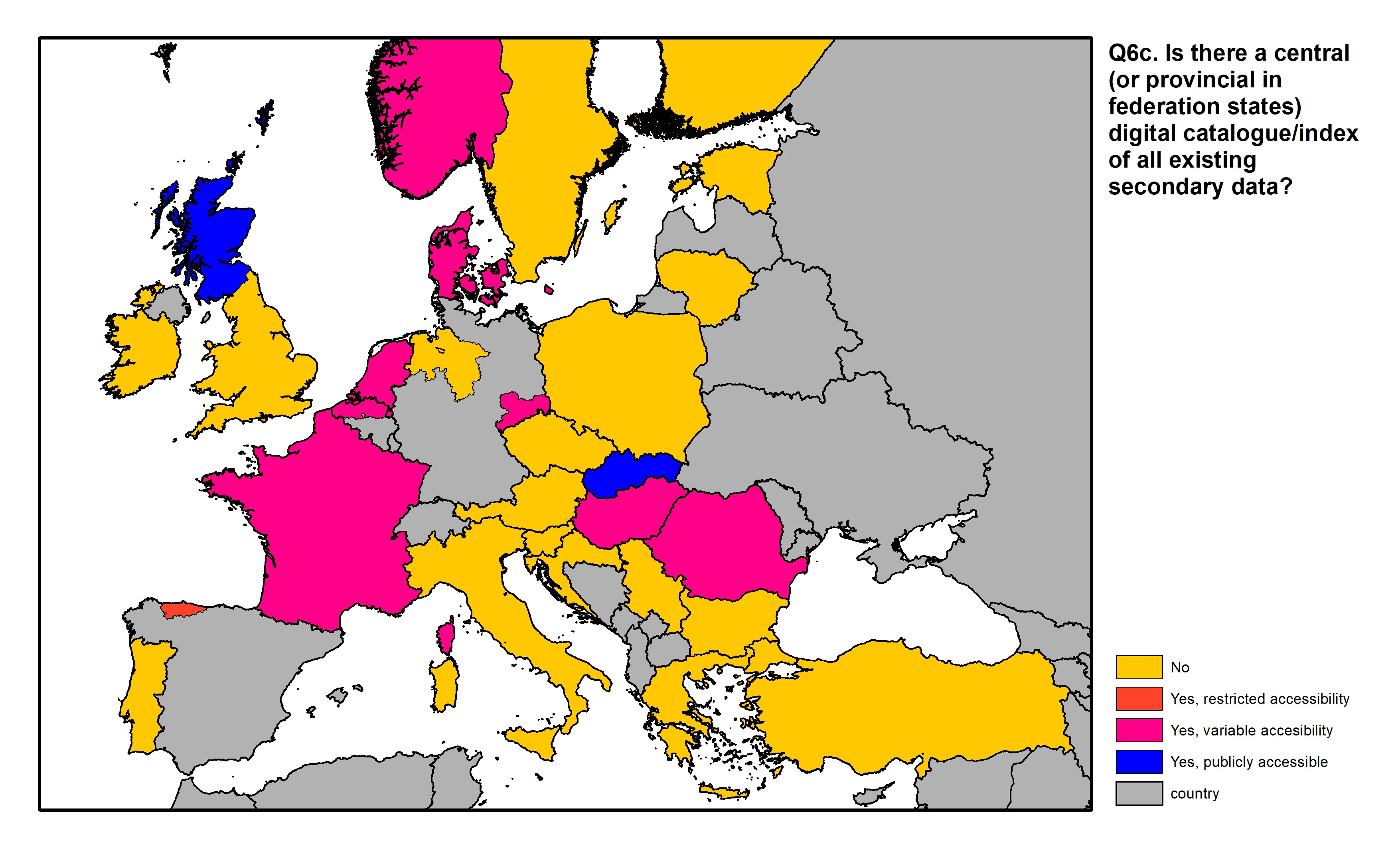Figure 20: a map of Europe showing countries and regions in colour based on response rates to the survey question.