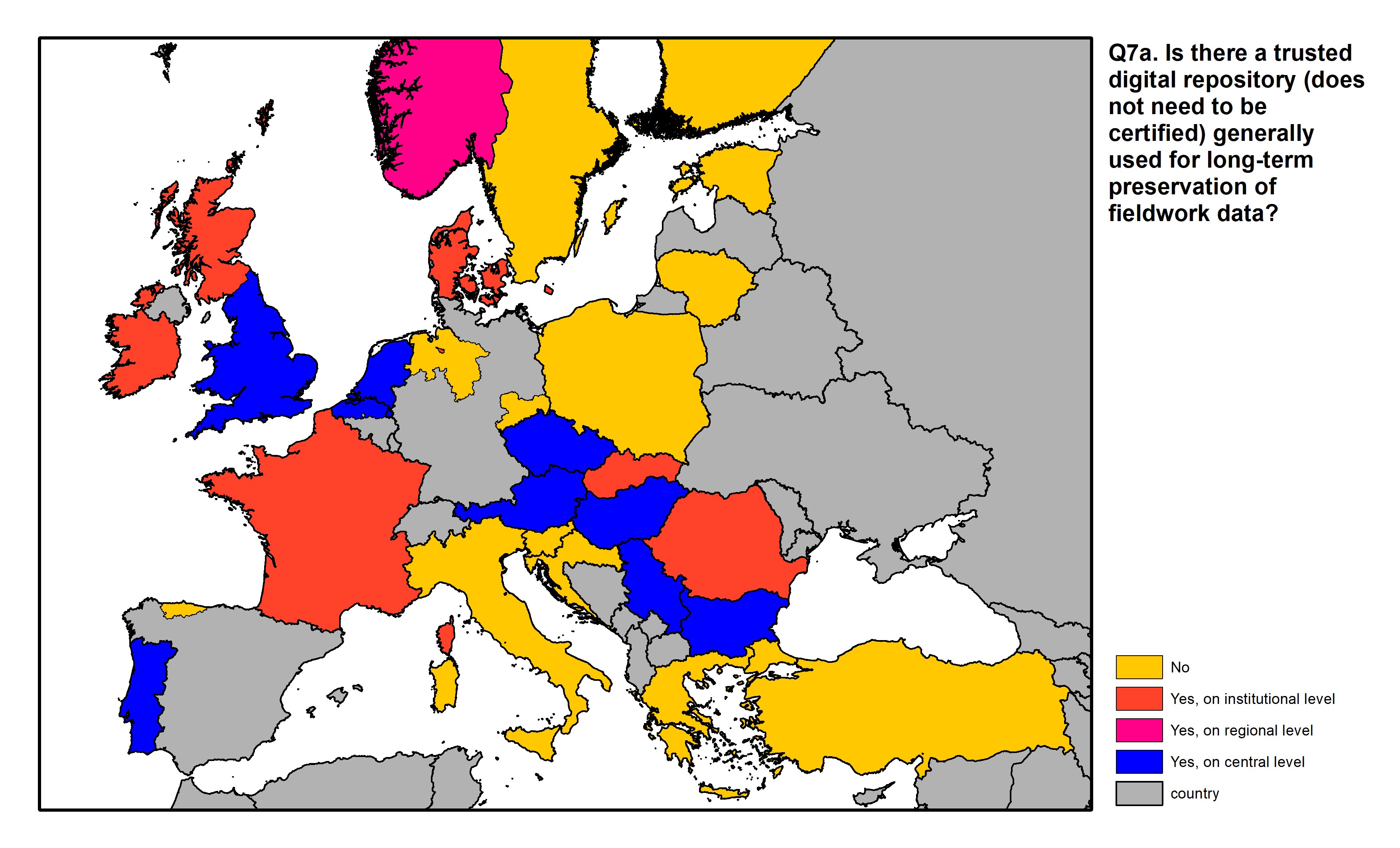 Figure 21: a map of Europe showing countries and regions in colour based on response rates to the survey question.