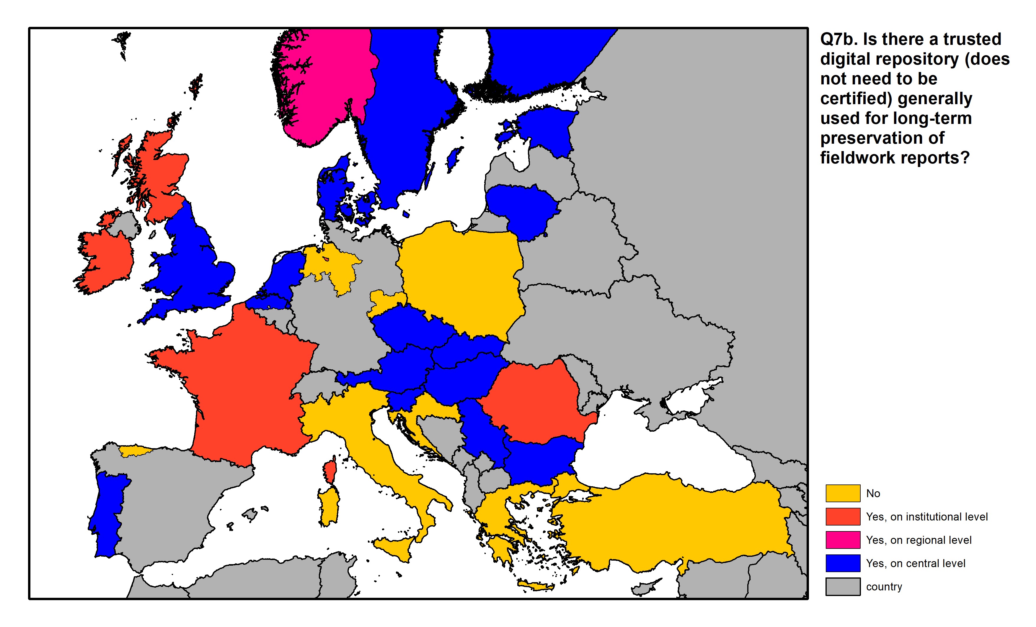 Figure 22: a map of Europe showing countries and regions in colour based on response rates to the survey question.
