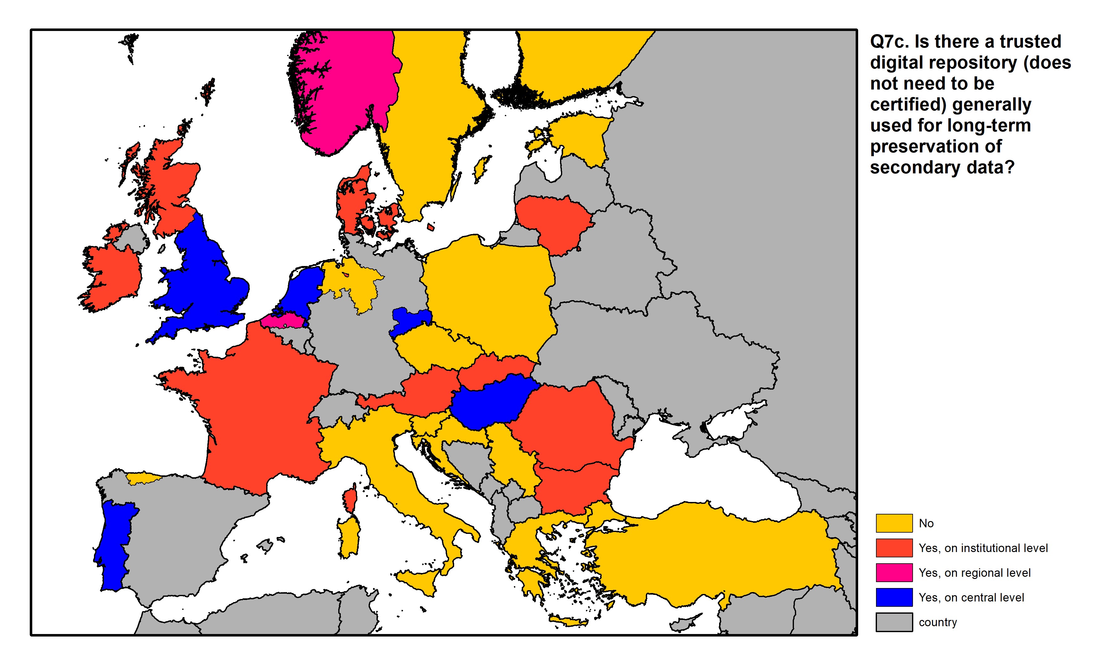 Figure 23: a map of Europe showing countries and regions in colour based on response rates to the survey question.