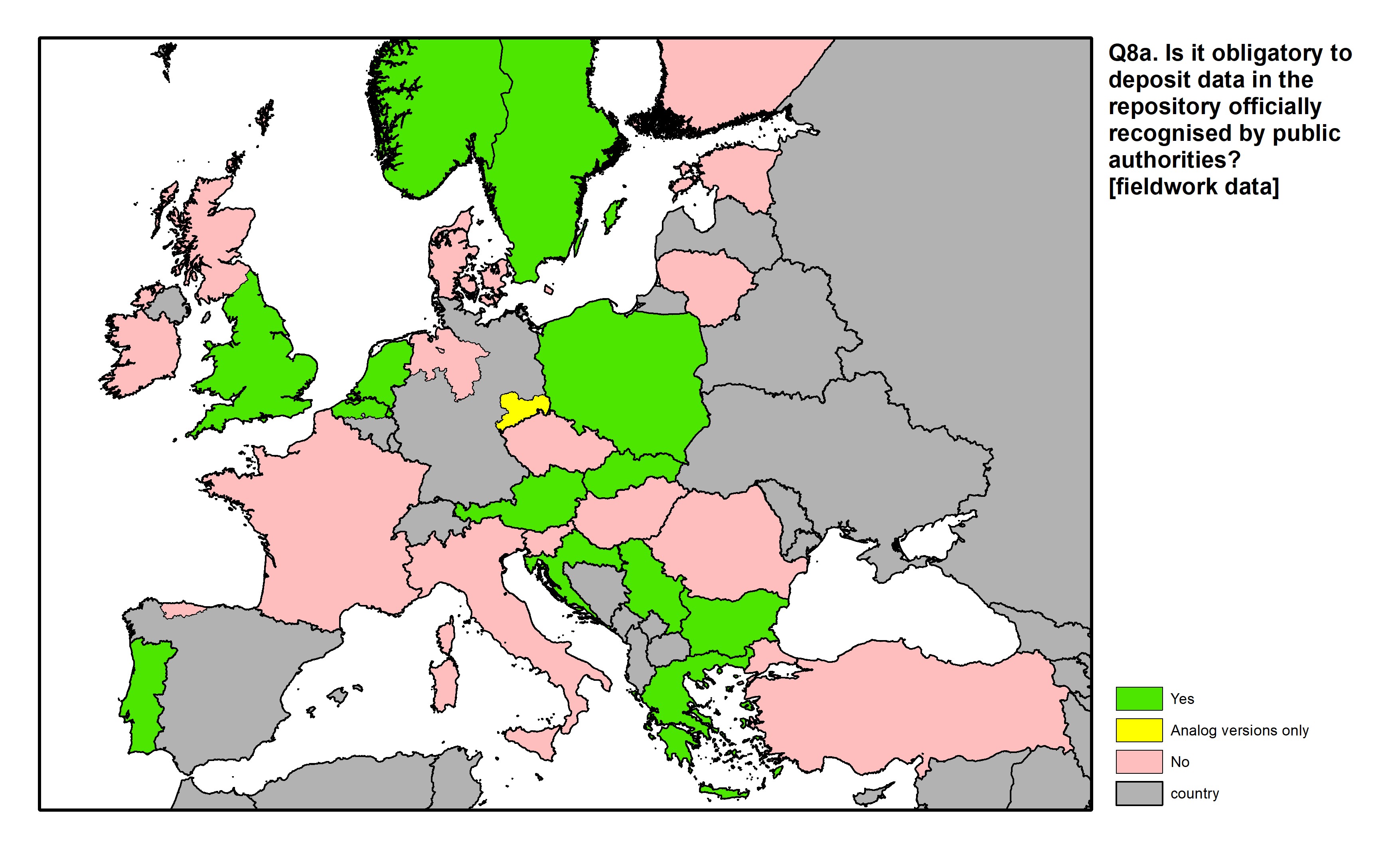 Figure 24: a map of Europe showing countries and regions in colour based on response rates to the survey question.