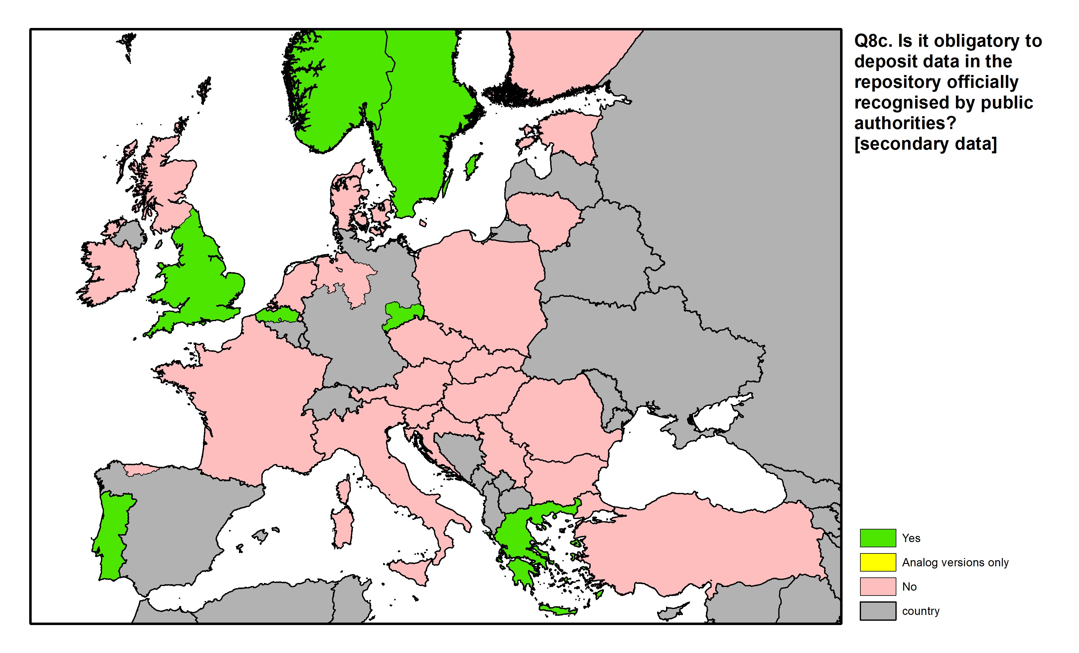 Figure 26: a map of Europe showing countries and regions in colour based on response rates to the survey question.