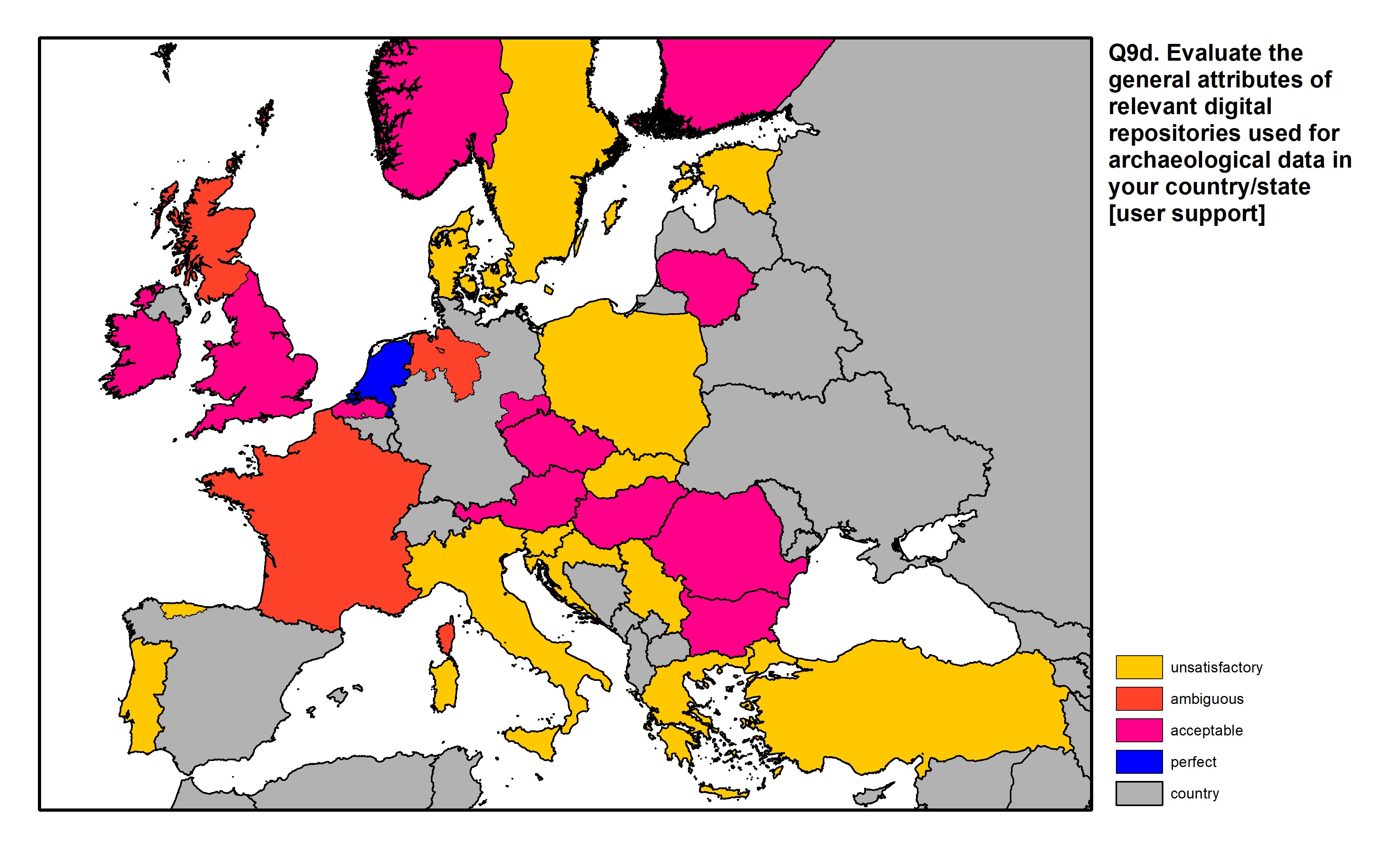 Figure 30: a map of Europe showing countries and regions in colour based on response rates to the survey question.