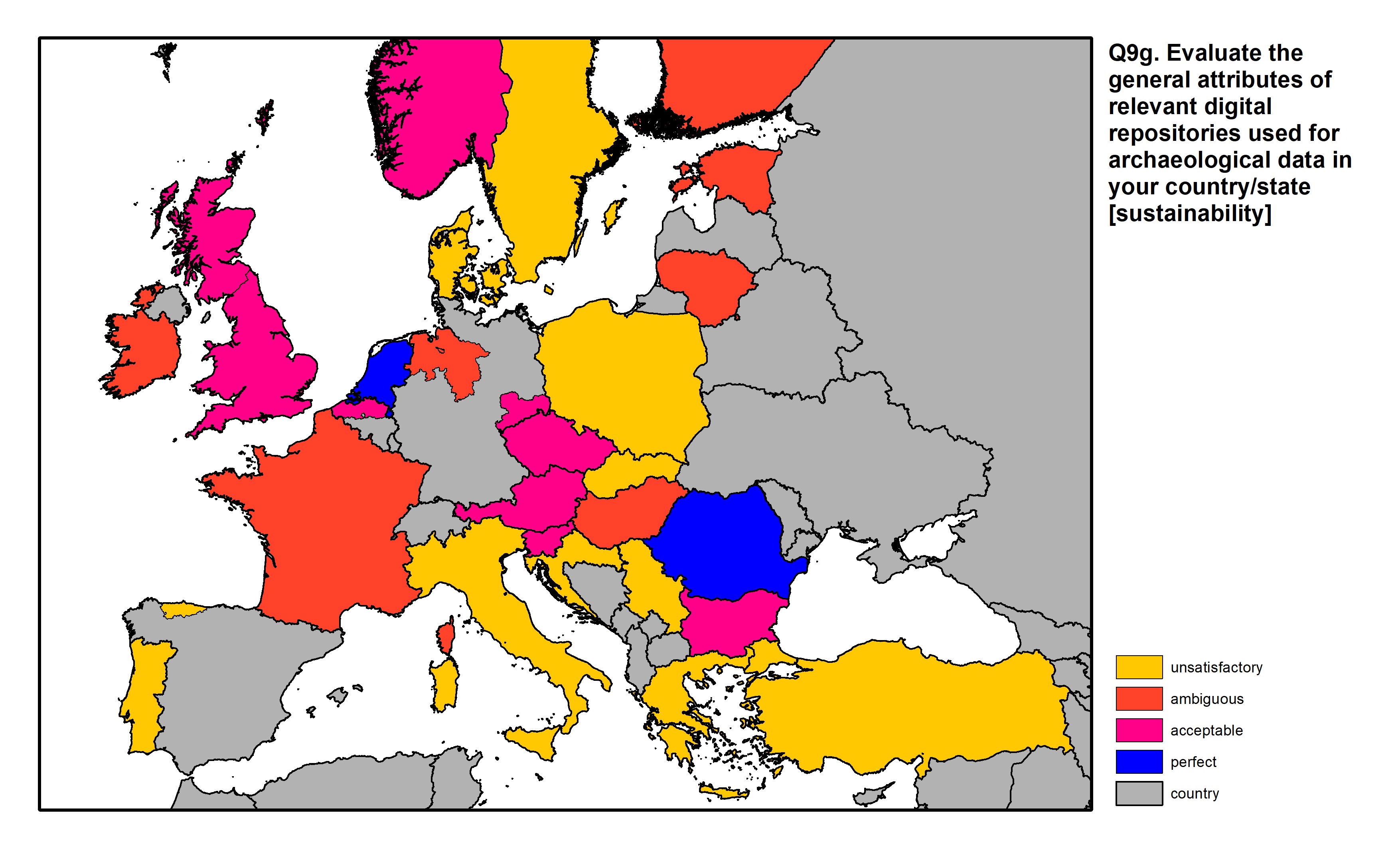 Figure 33: a map of Europe showing countries and regions in colour based on response rates to the survey question.